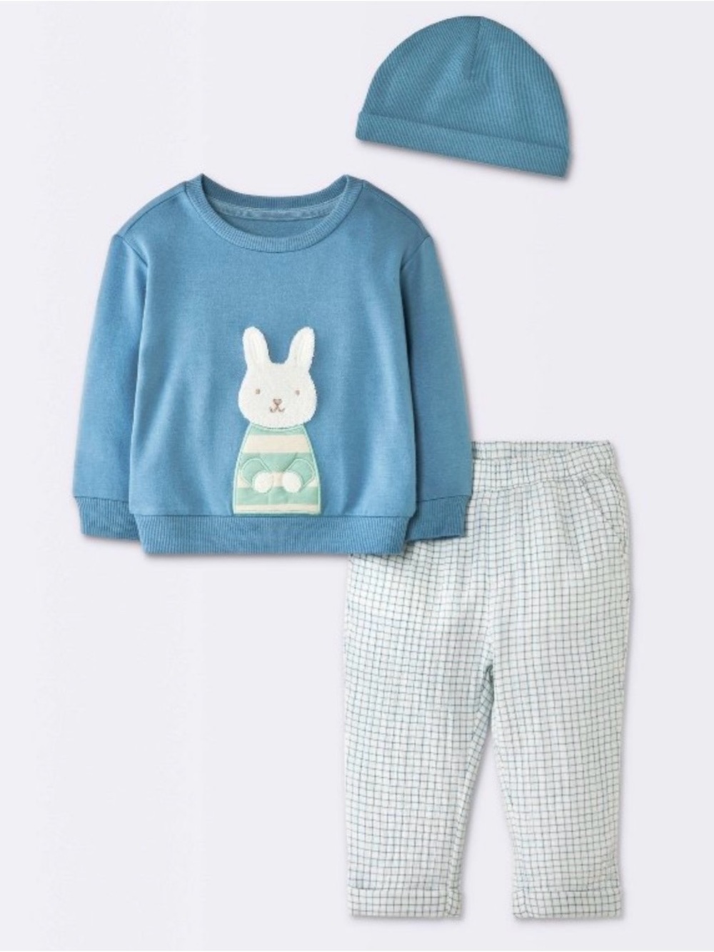 Cloud Island Baby Boys 3pc Bunny Graphic patch Sweatshirt Pants hat Newborn